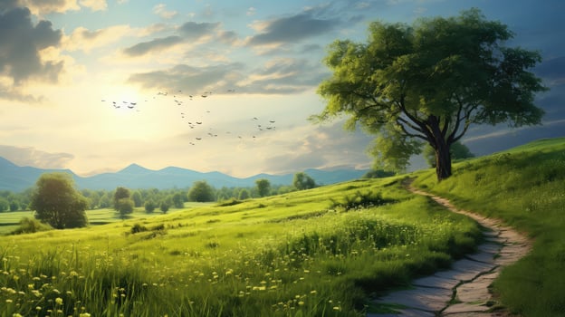 spring meadow morning green landscape ai generated photo