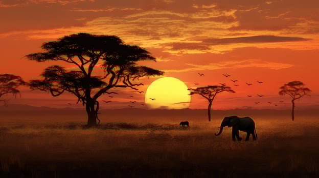 safari adventure scene sunrise landscape ai generated photo