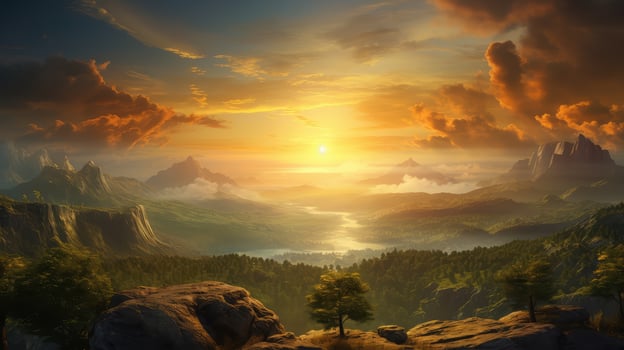 nature adventure scene sunrise landscape ai generated photo