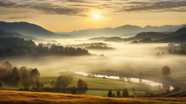 forest autumn morning sunrise landscape ai generated photo
