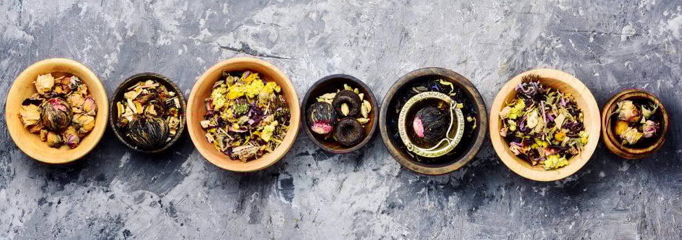 Set of dry tea leaves photo