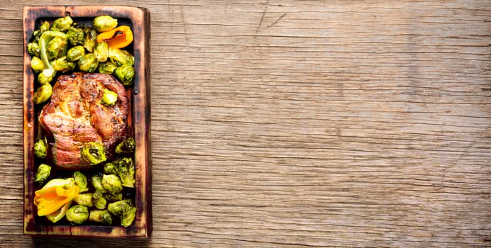 Meat steak with brussels sprouts photo
