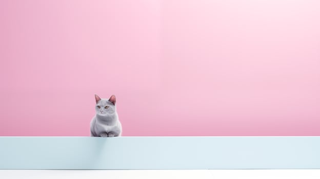 Cat sitting on the edge of a pastel wall. AI Generated photo