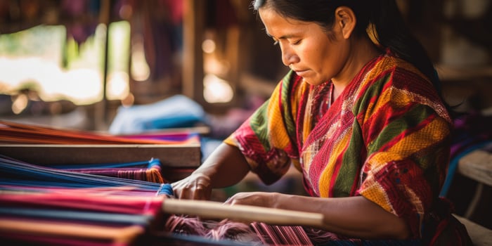Master weaver is weaving fabric . AI Generated photo