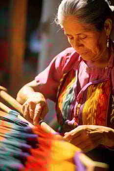 Master weaver is weaving fabric . AI Generated photo