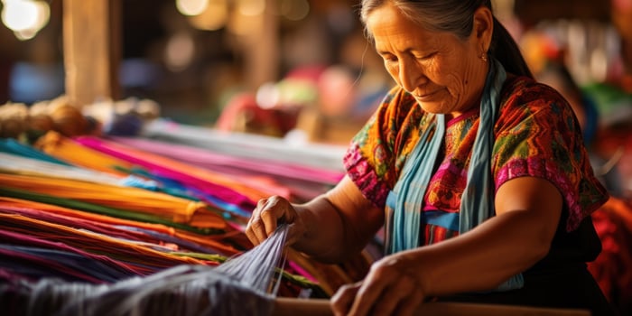 Master weaver is weaving fabric . AI Generated photo