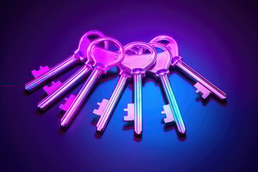 bunch of keys with neon light. AI Generated photo