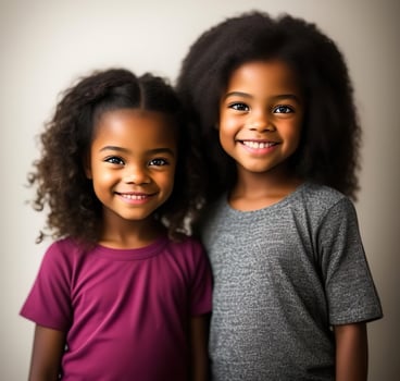 AI generated two young girls with curly hair posing for the camera, AI Generative photo