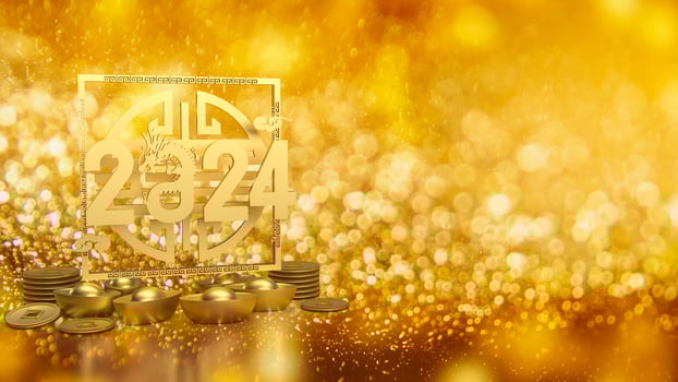 The 2024 year of dragon for holiday concept 3d rendering. photo