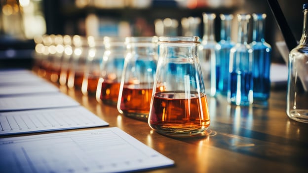 Science Supplies and researcher at laboratory, Generative AI photo