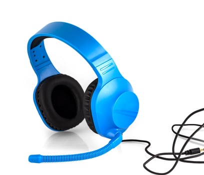Blue headset with microphone isolated over white photo