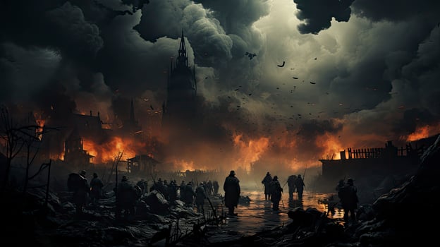Nuclear war, collage style, Generative AI photo
