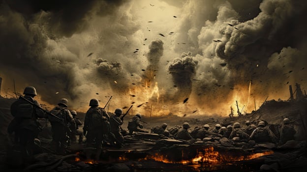 Nuclear war, collage style, Generative AI photo