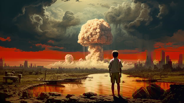 Nuclear war, collage style, Generative AI photo