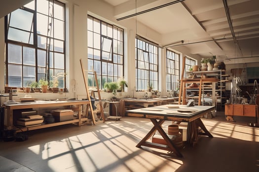 Contemporary art studio in a bustling city AI Generative photo