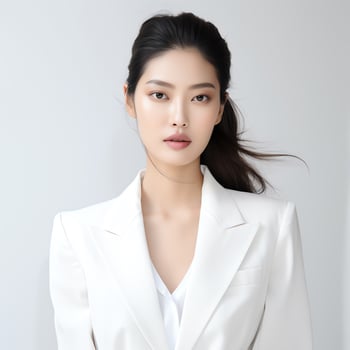 young asian woman in white suit ai generated photo