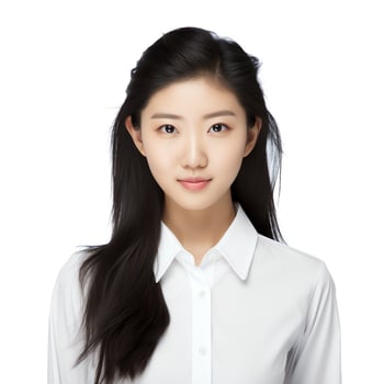 beautiful asian woman in white suit sitting on chair ai generated photo
