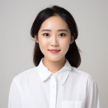 beautiful asian woman in white suit sitting on chair ai generated photo