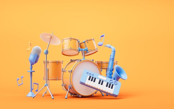 3D cartoon style drum set, 3d rendering. photo