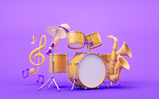 3D cartoon style drum set, 3d rendering. photo