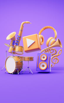 Music instruments with cartoon style, 3d rendering. photo