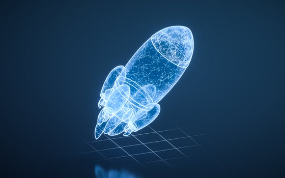 Rocket with blue technology structure, 3d rendering. photo