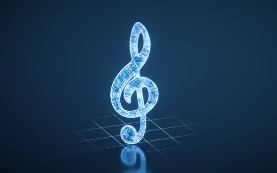 Music note clef with blue technology structure, 3d rendering. photo