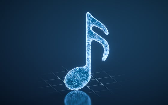 Music note with blue technology structure, 3d rendering. photo