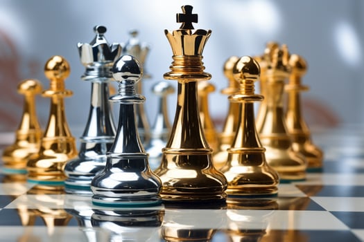 Chess business concept, leader, success on the world map background generated with AI photo