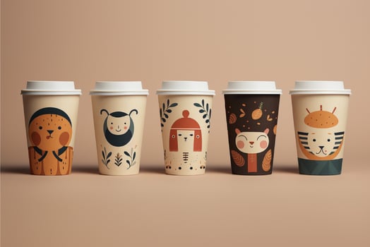 AI generated Coffee cup mockup with wave pattern generated with AI photo