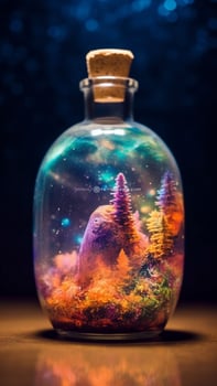 AI generated A glass bottle with a view of the city in the night generated with AI photo