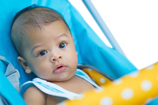 Close up of Asian baby boy  age 6 month - 1 year in stroller photo