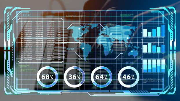 Male entrepreneurs use cutting-edge technologies like AI, data analytics, and 5G to drive business success, growth, and innovation through their mobile phones in an AR workroom. photo