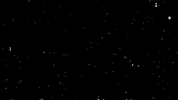 Different realistic falling snow or snowflakes. Winter snowfall illustration. Bokeh lights on black background, flying snowflakes in the air. Snow at night photo