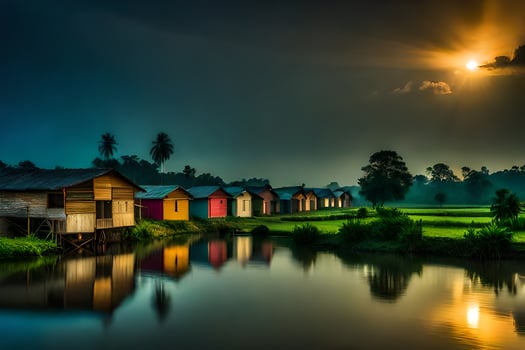 photo wallpaper the sky, water, house, the moon, the sun, the sky, the. AI-Generated