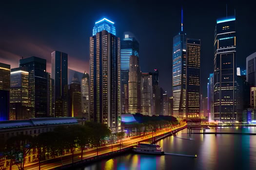 the chicago skyline at night. AI-Generated photo