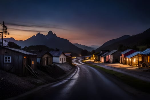 a road in the mountains at night. AI-Generated photo