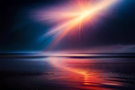 a bright sun shining over the ocean. AI-Generated photo