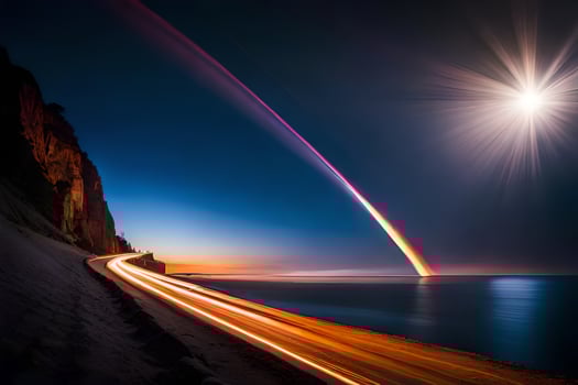 a rainbow is seen in the sky over the ocean. AI-Generated photo