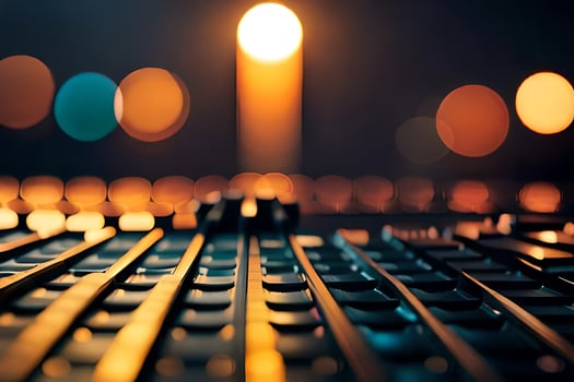 a close up of a sound board with lights. AI-Generated photo