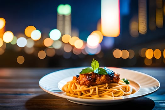 spaghetti with meat and sauce on a plate. AI-Generated photo