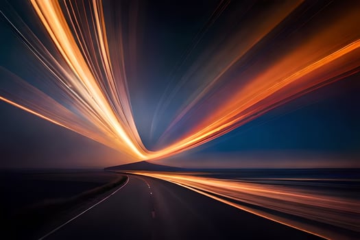 a long exposure photograph of a road at night. AI-Generated photo