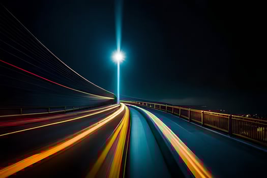 a long exposure photo of a bridge at night. AI-Generated