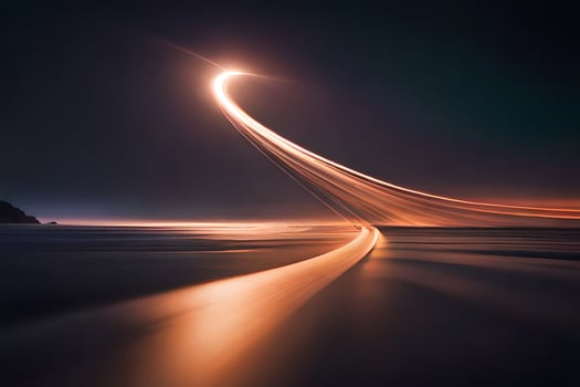 a long exposure photograph of a long line of light on the ocean. AI-Generated photo