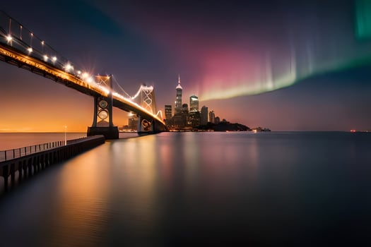 the aurora bore lights up the sky over san francisco. AI-Generated photo