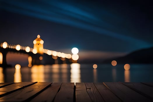 the moon is shining over a bridge at night. AI-Generated photo