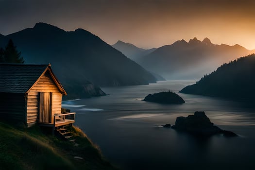 the cabin in the woods. AI-Generated photo