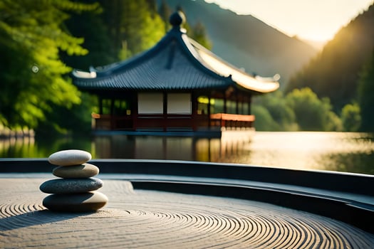 zen garden in the mountains. AI-Generated photo