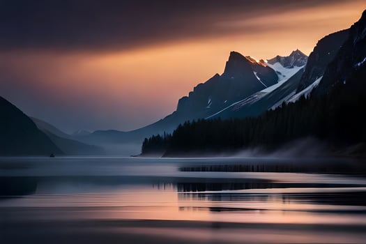 a lake and mountains are reflected in the water. AI-Generated photo