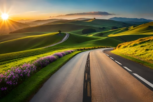 the road to the sunset. AI-Generated photo